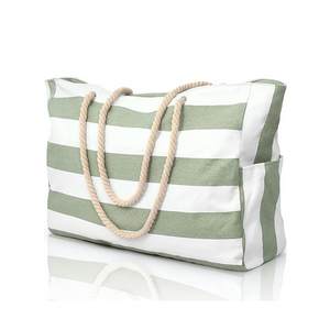 Waterproof Striped Beach Tote with Zipper