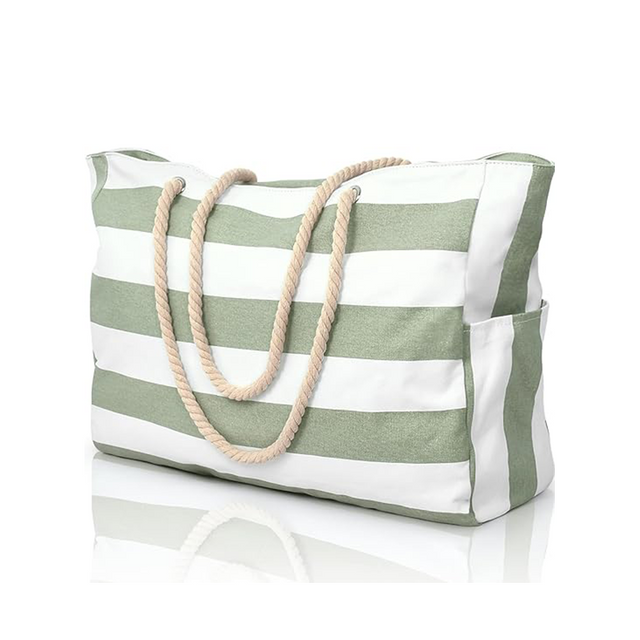 Waterproof Striped Beach Tote with Zipper