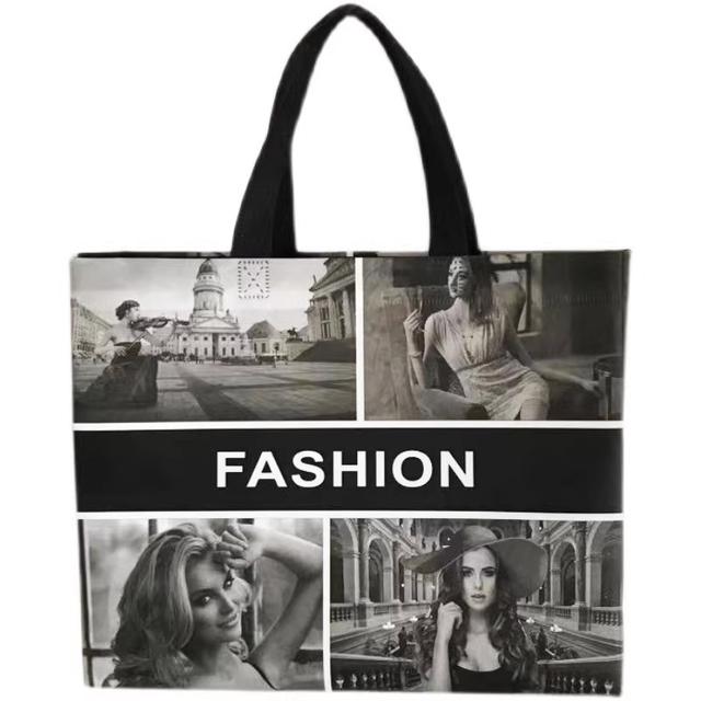 Black Retro Fashion Collage Reusable Tote Bag