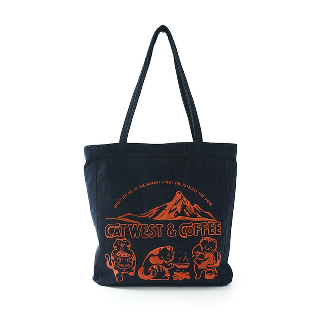 Vintage Cat Coffee Embroidery Tote Bag
