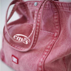 Pink Blue Grey Washed Canvas Denim Tote