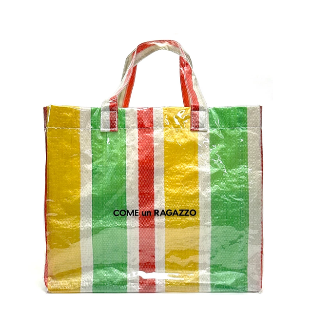 Yellow Green Vibrant Stripe PVC Woven Tote