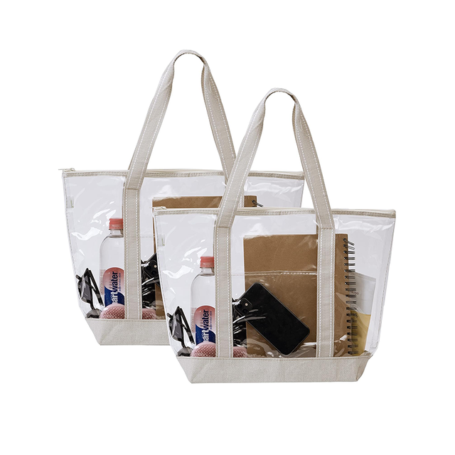 Beige Trim Large Clear PVC Beach Tote