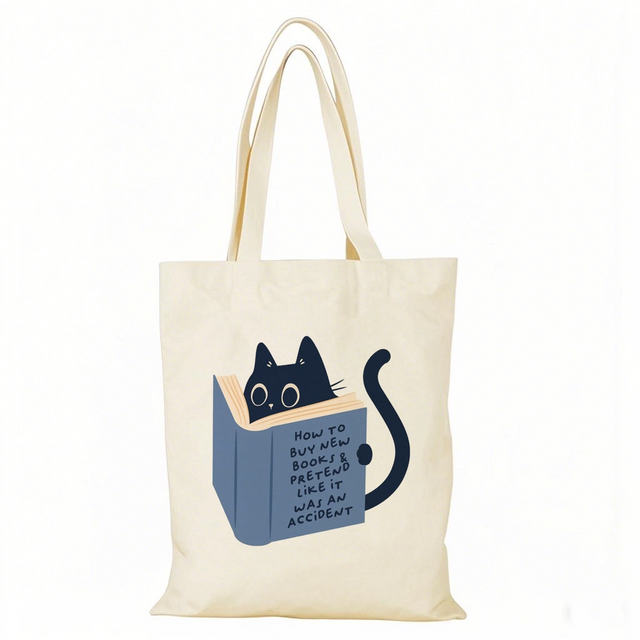 Cats and Books Series Canvas Tote Bag