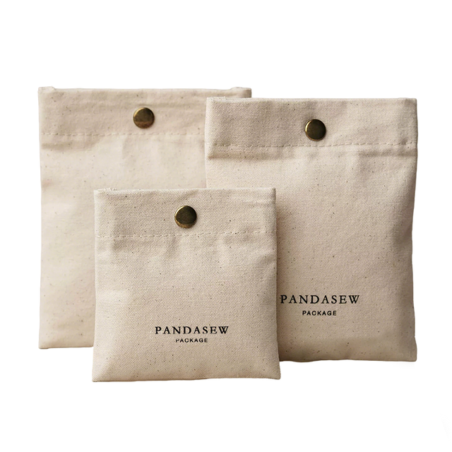 Custom Logo Brass Snap Cotton Jewelry Pouch