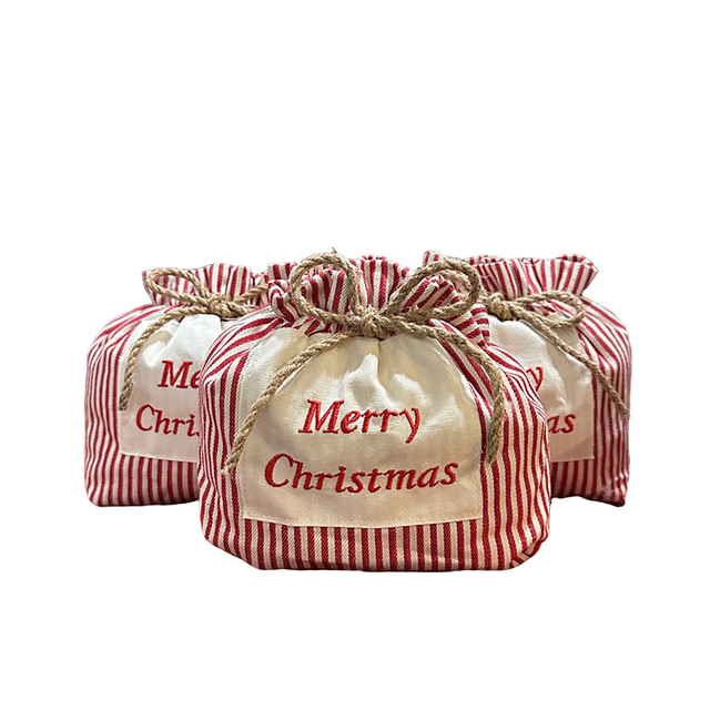 Christmas Stripe Drawstring Bag Gift Pouch