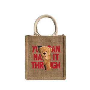 Cute Bear Print Composite Jute Tote Bag Series