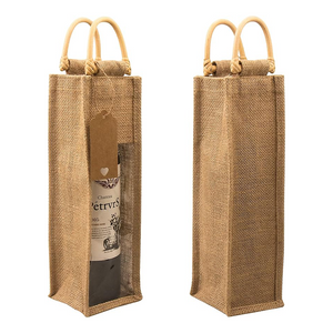 Burlap Wine Gift Bag Clear Window
