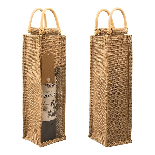 Burlap Wine Gift Bag Clear Window
