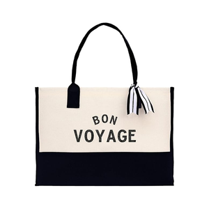 French Style Color Block Chic Canvas Tote Bag
