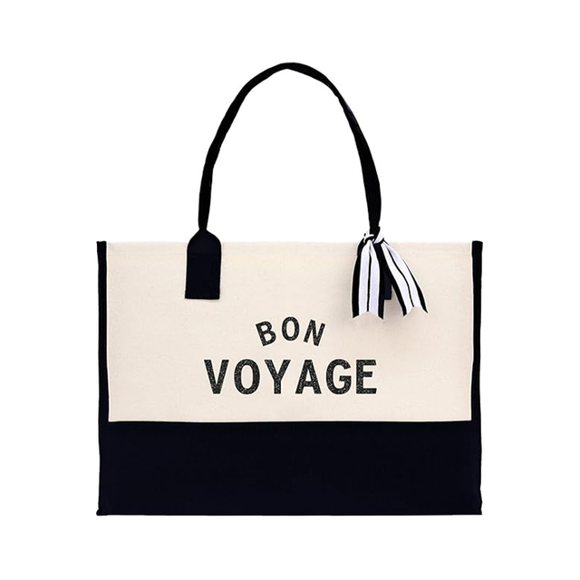 French Style Color Block Chic Canvas Tote Bag