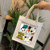 Cartoon Print Jute Hand Tote Bag With Waterproof Lining