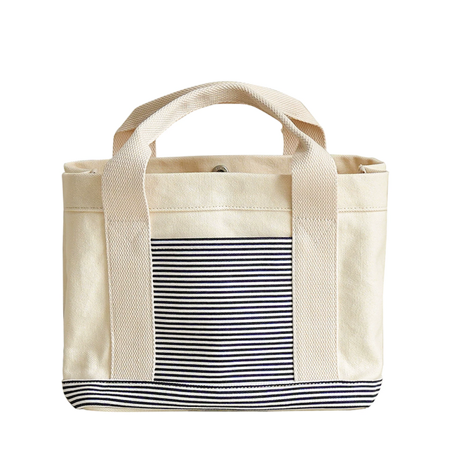 striped Cotton Canvas Lunch Handbag