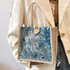 Embroidered Jute Women's Tote Bag with Button