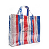 Red Blue Stripe Woven PVC Tote Bag