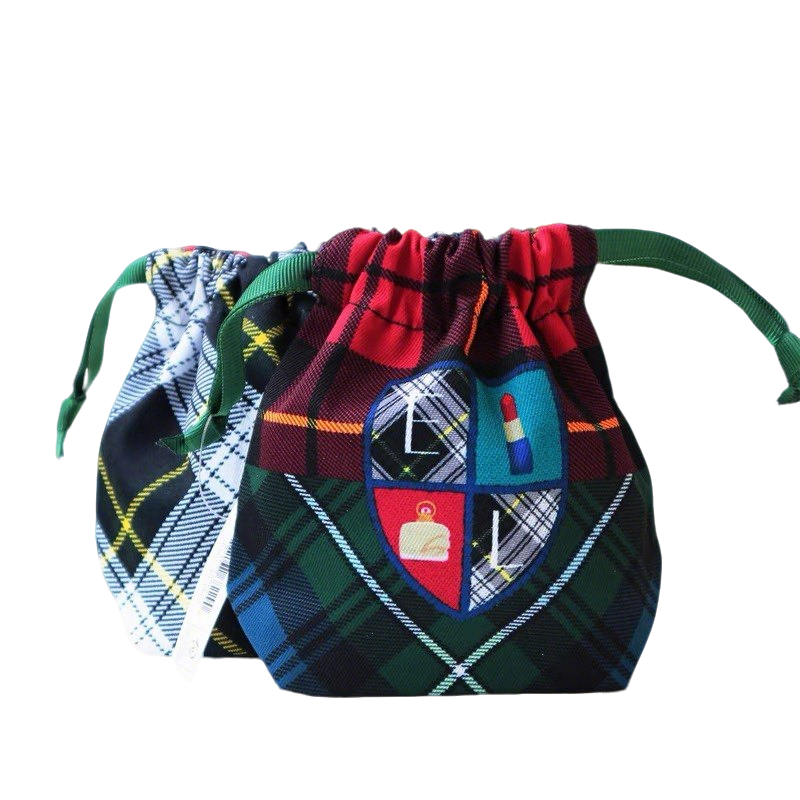 Branded Tartan Drawstring Cosmetic Gift Pouch