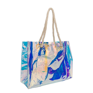 Rope Handles Holographic Clear Iridescent PVC Bag