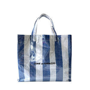 Navy Blue Stripe PVC Woven Tote