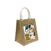 Cartoon Print Jute Hand Tote Bag With Waterproof Lining