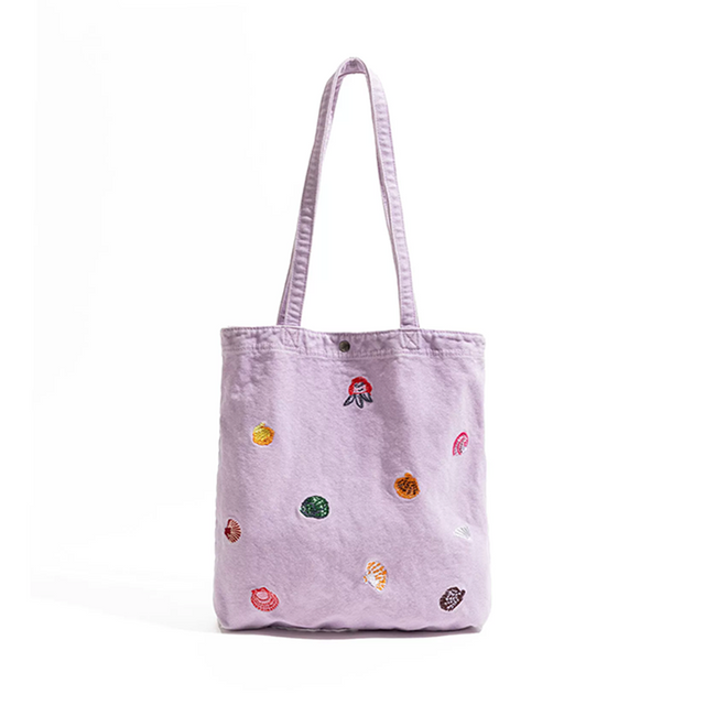 Ocean Shell Embroidery Denim Canvas Tote Bag
