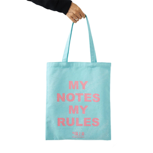 Light Blue Pink Statement Polka Dot Canvas Tote