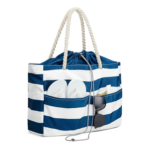 Strandtasche mit Seilgriffen, erweiterbarem Polyester-Kordelzug