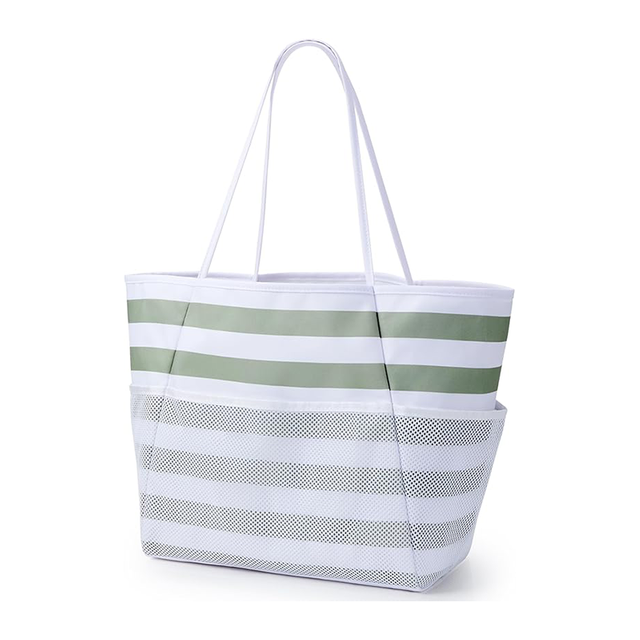 Striped Mesh Waterproof Sandproof Beach Tote Bag