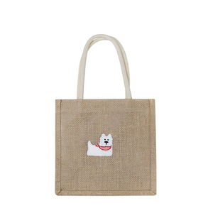 Jute Cartoon Patch Tote Bag