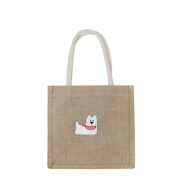 Jute Cartoon Patch Tote Bag
