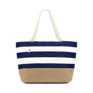 Canvas Jute Beach Bag with Insulated Wet Pocket