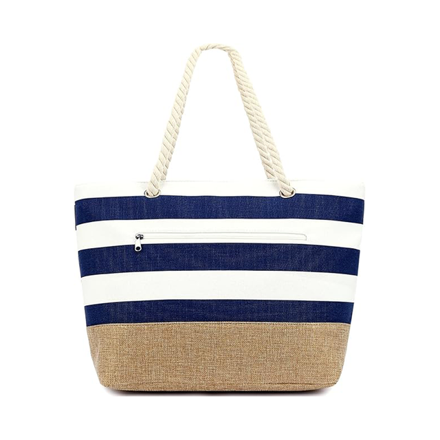 Canvas Jute Beach Bag with Insulated Wet Pocket