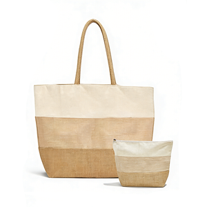 Large Zippered Jute Canvas Beach Tote 