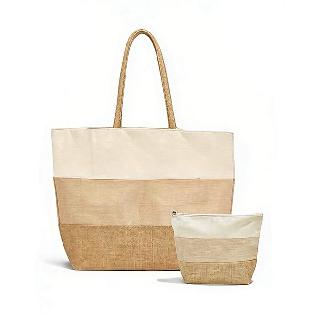 Large Zippered Jute Canvas Beach Tote 