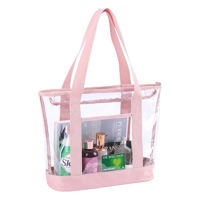 Pink Transparent Zipper Tote Bag