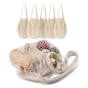 Baumwoll-Mesh-String-Einkaufstaschen mit langem Griff
