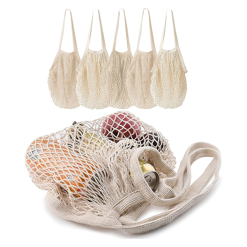 Baumwoll-Mesh-String-Einkaufstaschen mit langem Griff