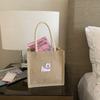Jute Cartoon Patch Tote Bag