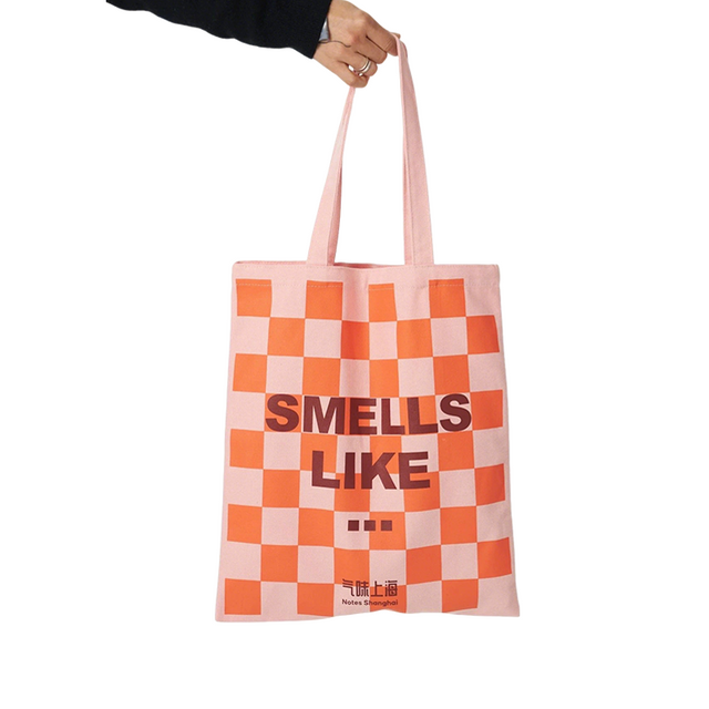 Pink Orange Check Tote Bag with Slogan