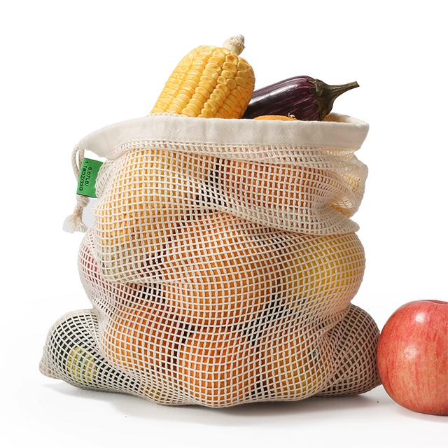 Organic Cotton Mesh Produce Bag Drawstring