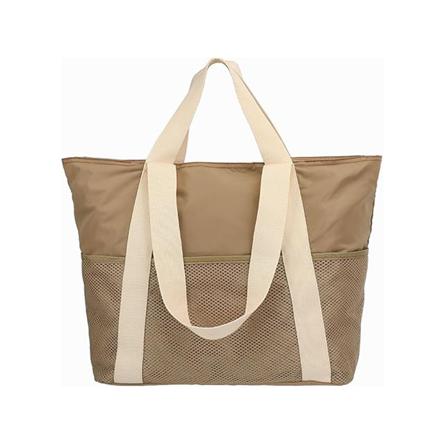 Mesh Beach Tote with Zipper and Multiple Pockets