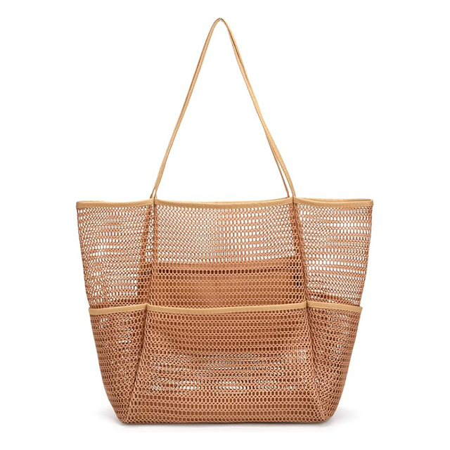 Large Mesh Beach Tote Bag with Waterproof Bottom 