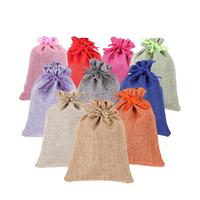 Colorful Burlap Drawstring Gift Bags