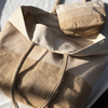 Large Zippered Jute Canvas Beach Tote 