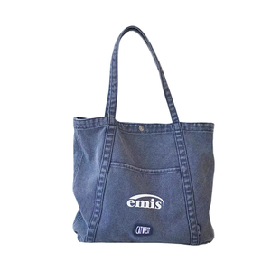 Pink Blue Grey Washed Canvas Denim Tote