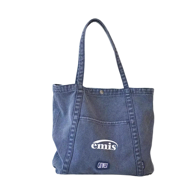 Pink Blue Grey Washed Canvas Denim Tote