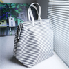 Foldable Striped Laundry Tote Waterproof Coating