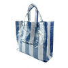 Navy Blue Stripe PVC Woven Tote