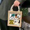 Cartoon Print Jute Hand Tote Bag With Waterproof Lining