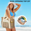 Mesh Beach Tote with Zipper and Multiple Pockets