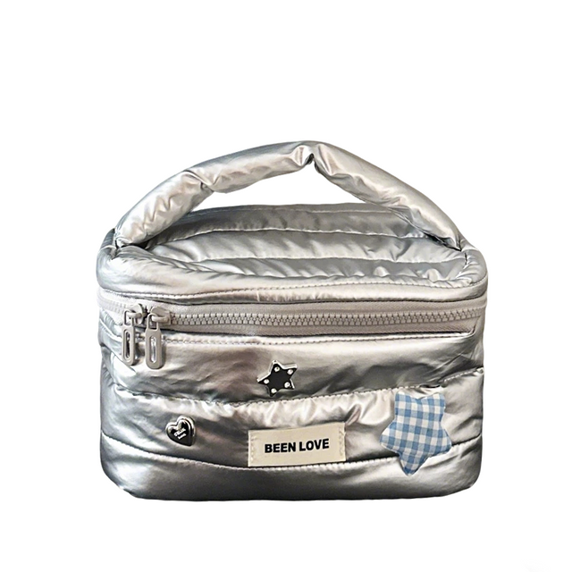 Silver Quilted Cosmetic Bag Custom Size Acceptable